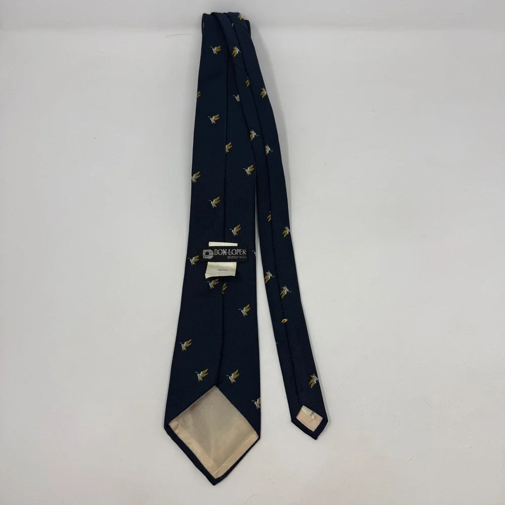 Don‎ Loper Beverly Hills Mens Navy Blue Mallard Duck Embroidered Vintage Necktie